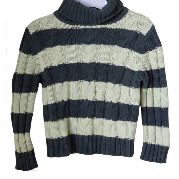 2 For $5 Sale Girl's Green Striped  Turtle Neck Knit Sweater Size Small (5/6) - Picture 1 of 7